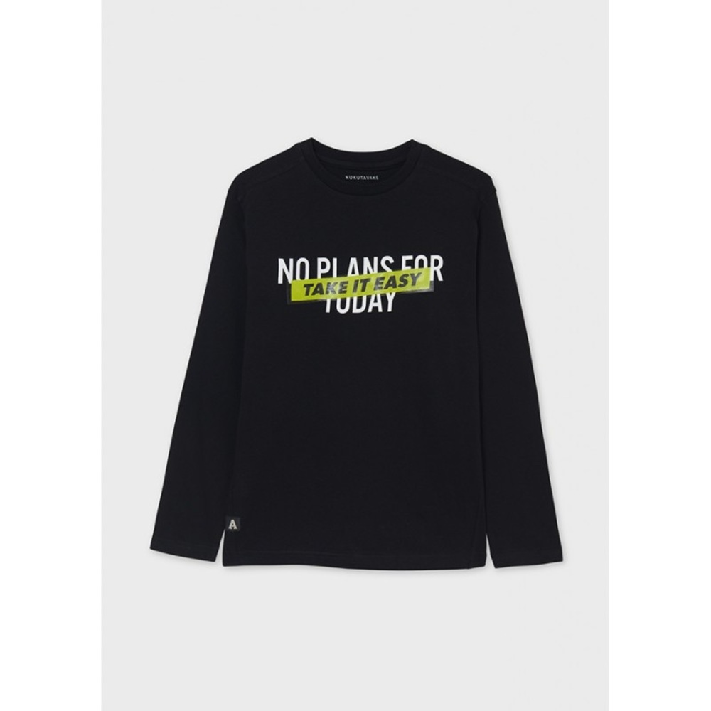 Size 16 Boys Mayoral Black Long Sleeve Tee with Green Accent